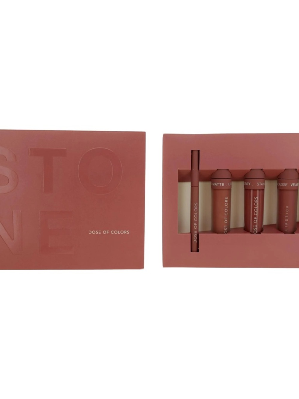 Dose of Colors Stone Mauve Lip Set 4pc - Liner, Liquid, Gloss, Mousse Lipsticks